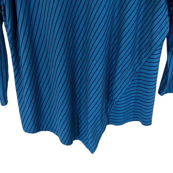Jaclyn Smith Pointed Asymmetrical Hem Tunic XL Stretch Knit Teal Navy Stripes - Picture 3 of 4